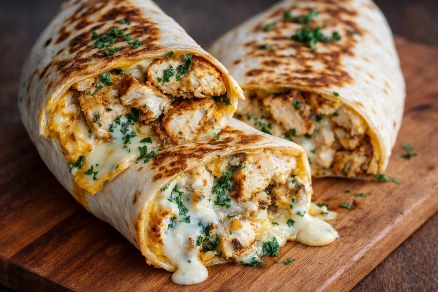 Cheesy Garlic Chicken Wraps