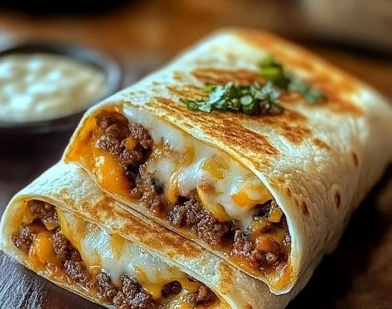Delicious grilled cheese burrito with crispy tortilla and melted cheese filling.