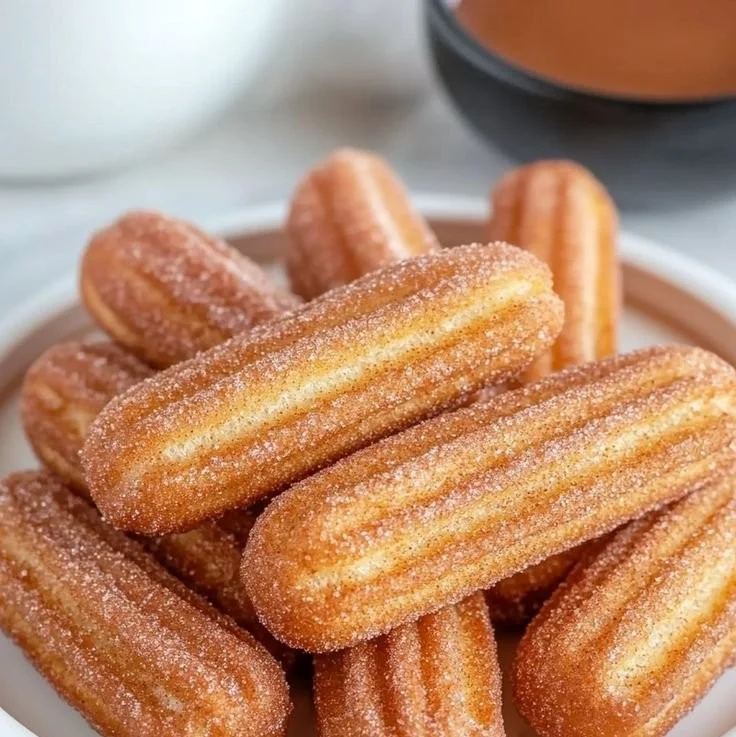 Healthy baked churro bites topped with cinnamon sugar on a plate